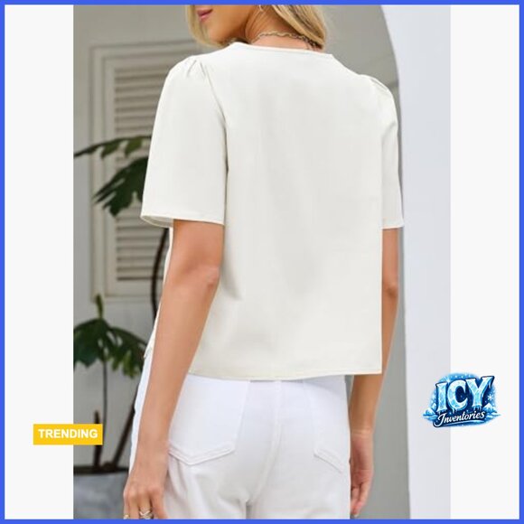 Cotton Lyocell Tie Front Crop Top with Eyelet Embroidery and Puff Sleeves - Picture 2 of 7